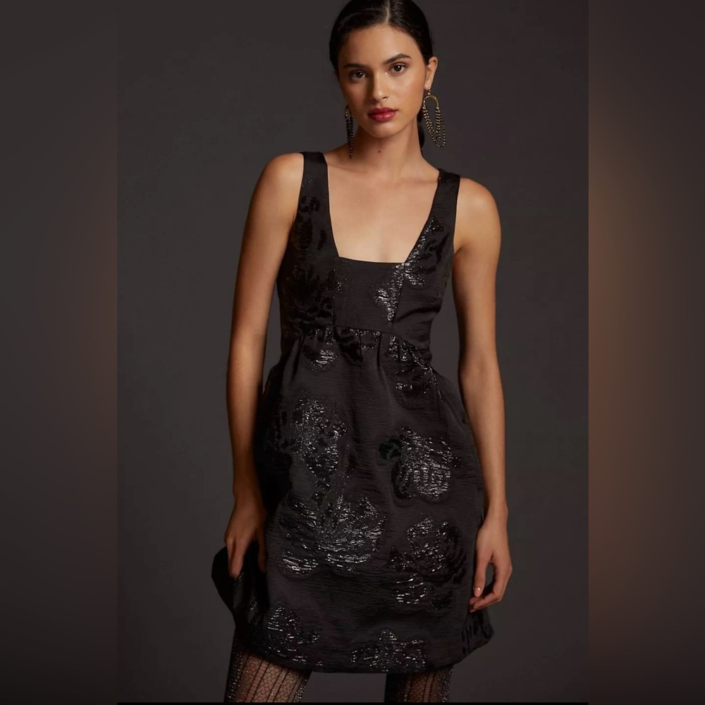 Maeve Black Jacquard Square Neck Dress